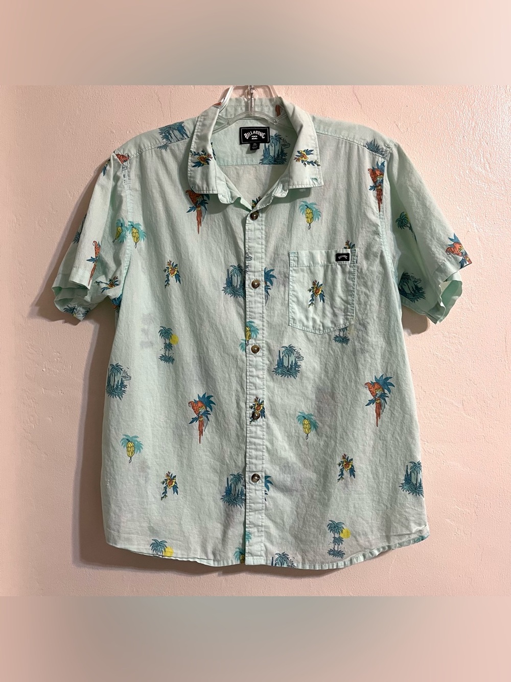 Billabong light teal green Sundays Mini Short-Sleeve Tropical Button-Down Shirt